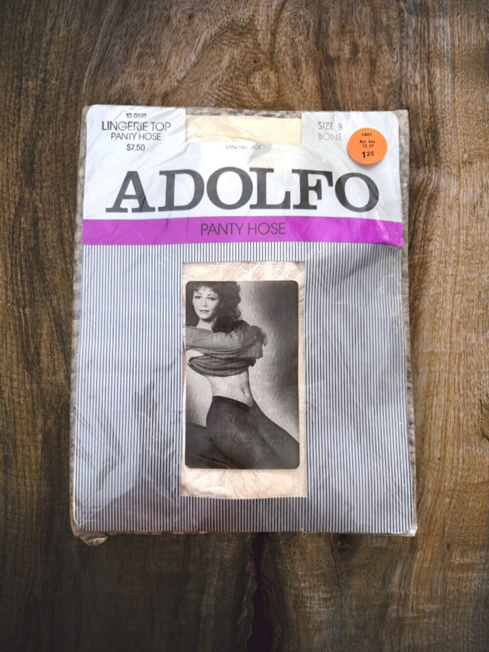 Vintage Adolfo Pantyhose Lingerie Top Sandalfoot Bone Size B NOS Made USA